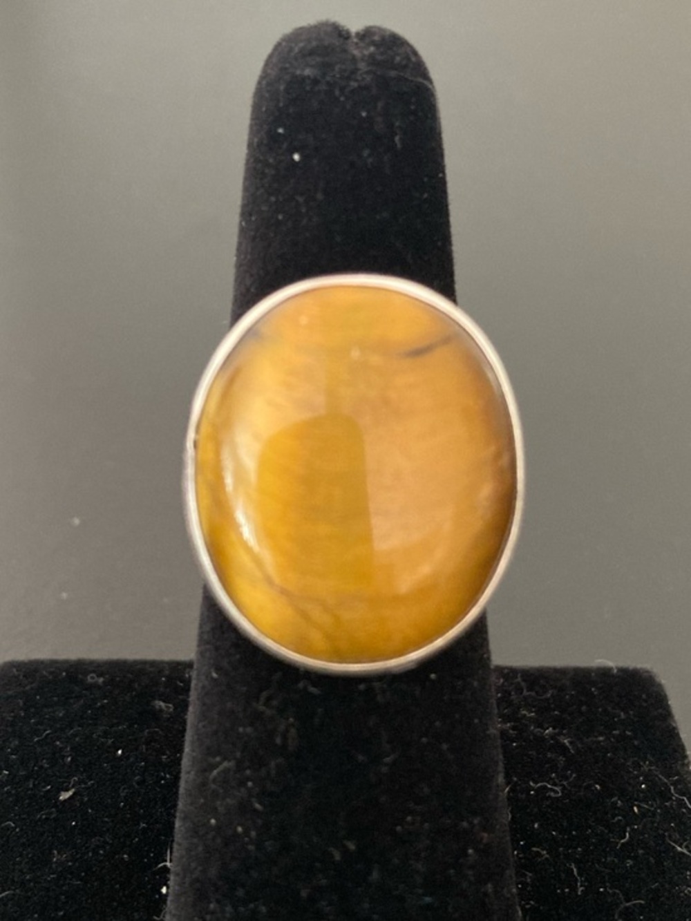 Sterling Silver Tiger's Eye Statement Ring - Golden Brown Size 5